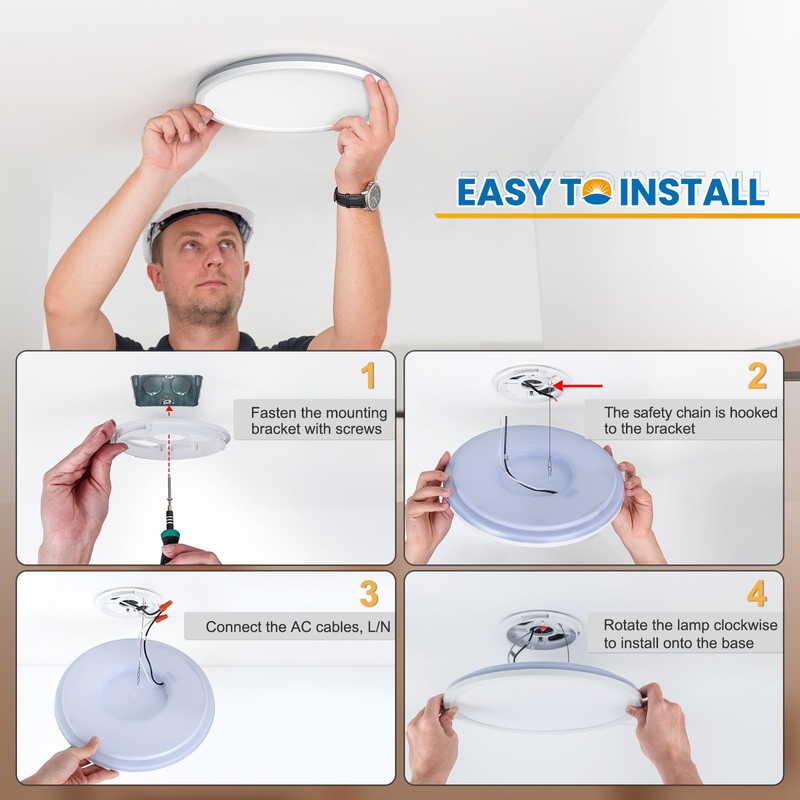 NIORSUN NIORSUN LED Deckenleuchte Dimmbar, 24W 2400LM Deckenlampe mit Fernbedienung,