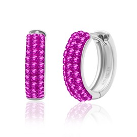 925 Sterling Silver Fuchsia Crystal Hoop Earrings for Women | 15MM Hypoallergenic Crystal Earrings for Women | Anti-Tarnishing Pink Hoop Earrings by MAX + STONE