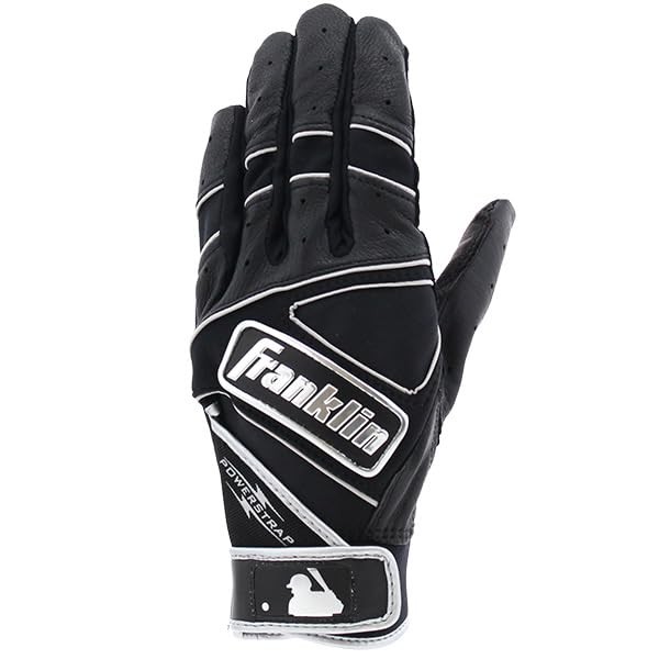Franklin Men's Batting Gloves, Power Strap Chrome, Black, M