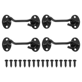 sourcing map 4Pcs 4" Hook and Eye Latch, Barn Door Lock Stainless Steel Cabin Hook Privacy Door Gate Hooks for Window Sliding Door Fence Shed, Black