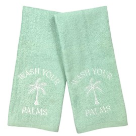 Coastal - Juego de 2 toallas de mano de baño 100% algodón bordado 'Wash Your Palms' Palms' diseño de palmera – 25 x 16 pulgadas toallas decorativas de baño y cocina