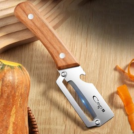 Stainless Steel Vegetable Peeler with Wooden Handle – Multifunction Fruit & Potato Peeling Tool with Bottle Opener for Kitchen Use
