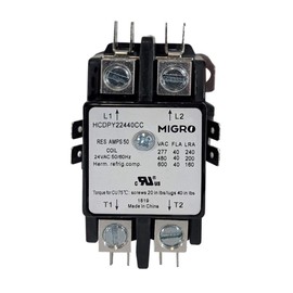 Migro 40 Amp 2 Pole NEMA 600V HVAC Heavy Duty Definite Purpose Contactor – 24V Coil, Motor Load 40A and Lighting Load 50A