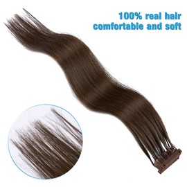 6D Second Generation Hair Piece, 100% Real Natural Hair Extensions, Can Perm and Dye Hair No Tangling, Five Bunches in a Row (16 inches, 2)