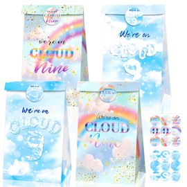 Rainbow Clouds 9th Birthday Party Favors Bags,We're on Cloud Nine Birthday Goodie Bag Candy Bag Treat Bag Gift Bags for Women Rainbow Party Favor Bags Decor Engagement Party Supplies(12 Pcs)