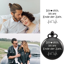 TREEWETO Husband Boyfriend Pocket Watch with Chain for Men, Anniversary Gift, Family Gift, black