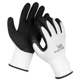 ACKTRA 12 pairs, Premium Crinkle Rubber Soft Coating Safety WORK Gloves for Gardening, Construction, Warehouse, for Men & Women, White Polyester Black Latex Coating, Bulk Pack WG009, X-Large