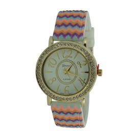 Geneva Platinum 12970212 Women's Chevron Print Silicone Watch- PINK