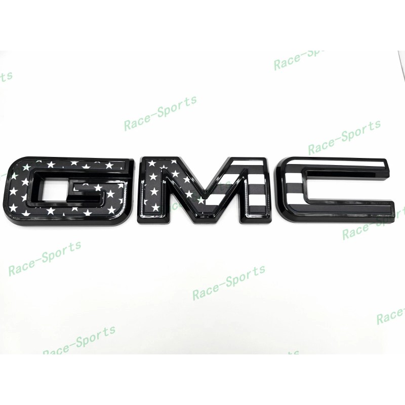 Auto GMC OVERLAY Front Rear Gloss Black USFlag GMC Emblem