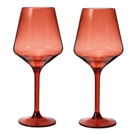 Acrylic Colored Wine Glasses | 2 Set | Shatterproof Tritan Drinkware, Unbreakable - European Design BPA-free plastic, Reusable, All Purpose Glassware, Floats on Water, Hand Wash 15oz (Muted Red)