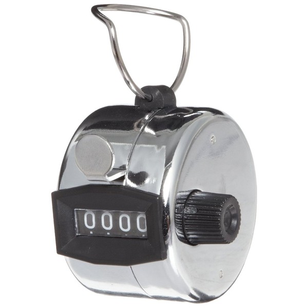 Heathrow Scientific HD6594 Metal Chrome Finished Hand Tally Counter 46mm Diameter x 41mm Width