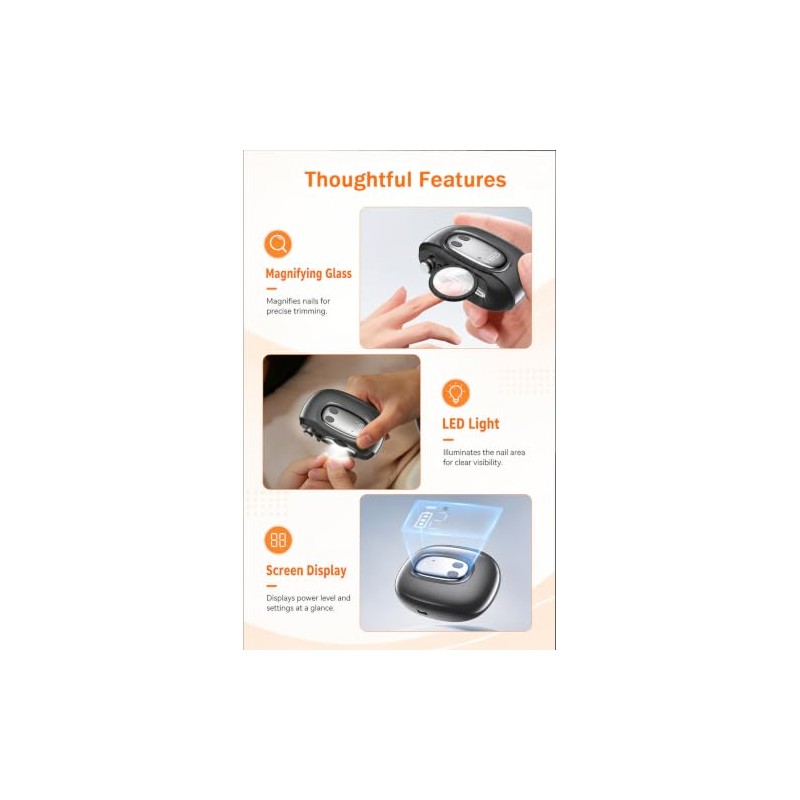 4-in-1 Electric Nail Clipper, One-Touch Interchangeable Heads, Built-in Magnifier &