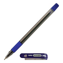 CELL Winner Ballpoint Pens, BLUE, 0.7mm Fine Point, Pack of 20, Soft Grip, Smooth Writing, School Office Home Use, ZOFAX Black Ball Pen