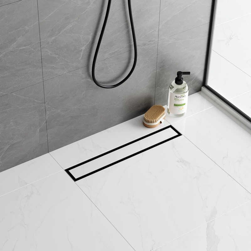 Neodrain 18-Inch Matte Black Linear Shower Drain, 2-in-1 Flat &