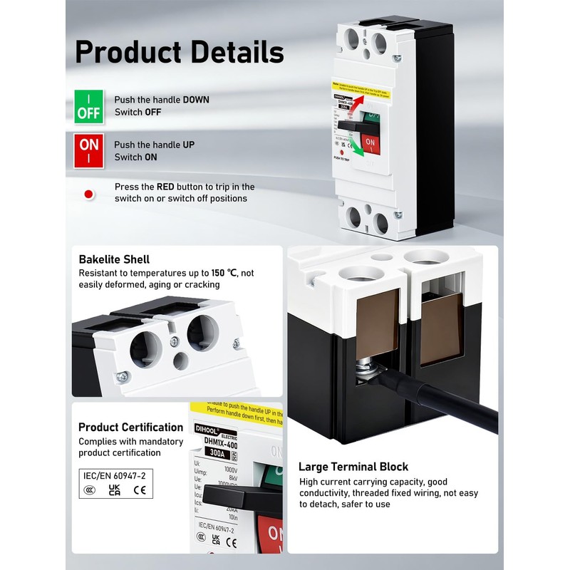 DIHOOL Heavy Duty Battery Disconnect Switch, 300 Amp DC Circuit
