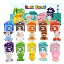 Montessori Baby Toy 18 Months - 3 Years, 10 Pieces, Farm Toy, Educational Toy, with Finger Puppets for Toddlers, Counting Matching Colour Sorter, Stacking Toy, Motor Skills Toy, for Children