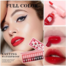 Strawberry Lip Tint Set, 10 pcs, Waterproof, Long-Lasting, High Pigment