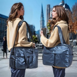 DTGN Travel Duffel Bag for Women, 30L Weekender Bag, Gym Bag with Shoes Compartment, Carry on Overnight Bag with Toiletry Bag for Travel Trip Camping, Dark Blue