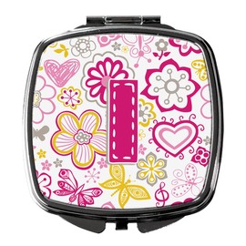Caroline's Treasures Letter I Flowers and Butterflies Pink Compact Travel Mirrors, Multicolor