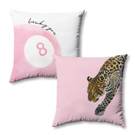 OFJE Trendy Funky Cheetah Pink Y2K Luck 8 Ball Pillow Covers 18x18 Set of 2,Pink Leopard Decorative Pillowcases,Cheetah Throw Pillow Covers for Couch Sofa Bed Home Room Decor L2