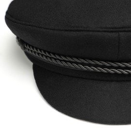 fiebig Elbsegler Hat for Men and Women, Classic Lined Captain's Hat, Traditional Sailor Cap Made of Cloth, Peaked Cap with Cord, Anchor Buttons & Emblem, black, 55