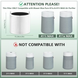 2 Pack 411i & 411a Max Replacement Filter Compatible with Blue Pure 411i & 411a Max Air Purifiers, H13 True HEPA & Activated Carbon Filter, Blue Pure 411i Max Filter -F4MAX