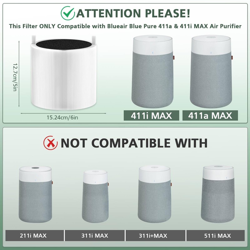 2 Pack 411i & 411a Max Replacement Filter Compatible with