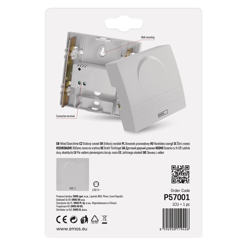 EMOS 2-Wire Doorbell Classic Front Door Gong White Door Bell