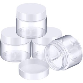 Patelai Patelai 4 Pieces Round Clear Wide-mouth Leak Proof Plastic Container Jars with Lids for Travel Storage Makeup Beauty Products Face Creams Oils Salves Ointments DIY Making or Others (White,2 Ounce)