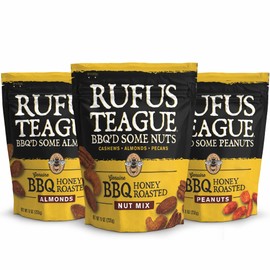 Rufus Teague BBQ Nut Variety Pack – Smoky, Sweet & Crunchy Honey Roasted Nuts – Almonds, Peanuts, Cashews & Pecans, 9 oz Resealable Pouches (Pack of 3)
