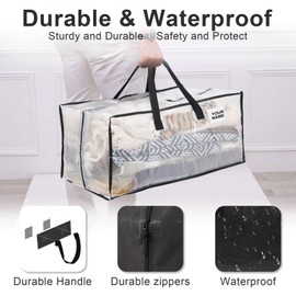 FGWS 6 PCS Clear Moving Tote Bags with Zipper & Strap, Heavy-Duty Storage Tote Moving Boxes for Space Saving