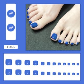 Toe Press on Nails Short Blue Solid Color Summer Fake Toenail Square Coffin Full Cover Reusable Toe Nails Tips Press Ons False Nail Tips Acrylic Toenails Pedicure Kit for Women 24Pcs 12 Sizes (Blue)