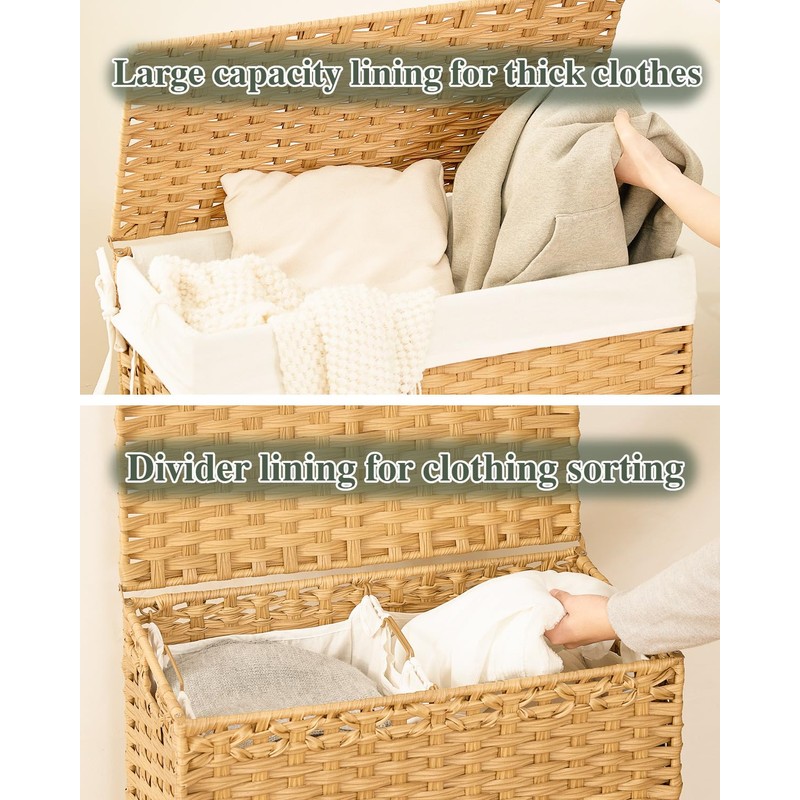 SETVSON Laundry Hamper with Lid Wicker Laundry Basket 112 L