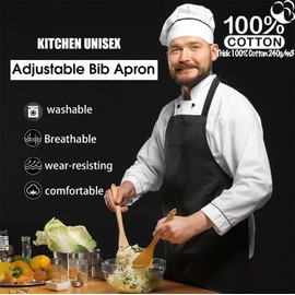 4sold 100% Cotton Unisex Adjustable Bib Apron with 2 Pockets Thick Cooking Kitchen Chef Women Men Aprons for Home Kitchen, Restaurant, Coffee house