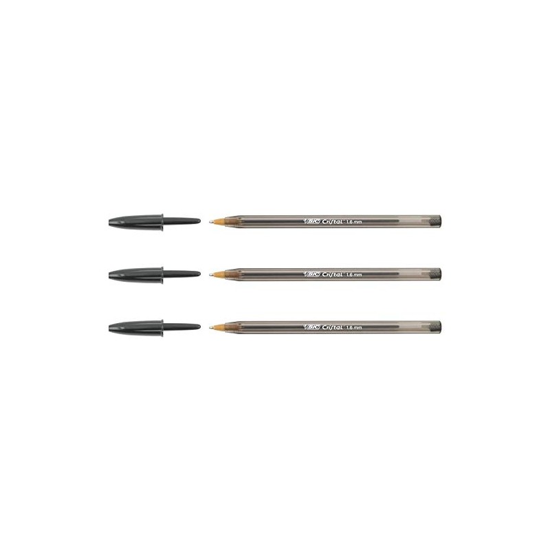 BIC Pack of 3 Large Black Crystal Ballpoint Pens 1.6mm
