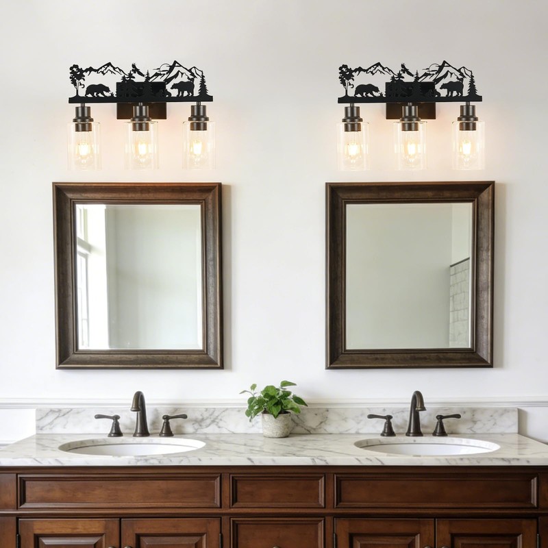 MLGB Rustic Farmhouse 3-Light Bathroom Vanity Light with Bear &