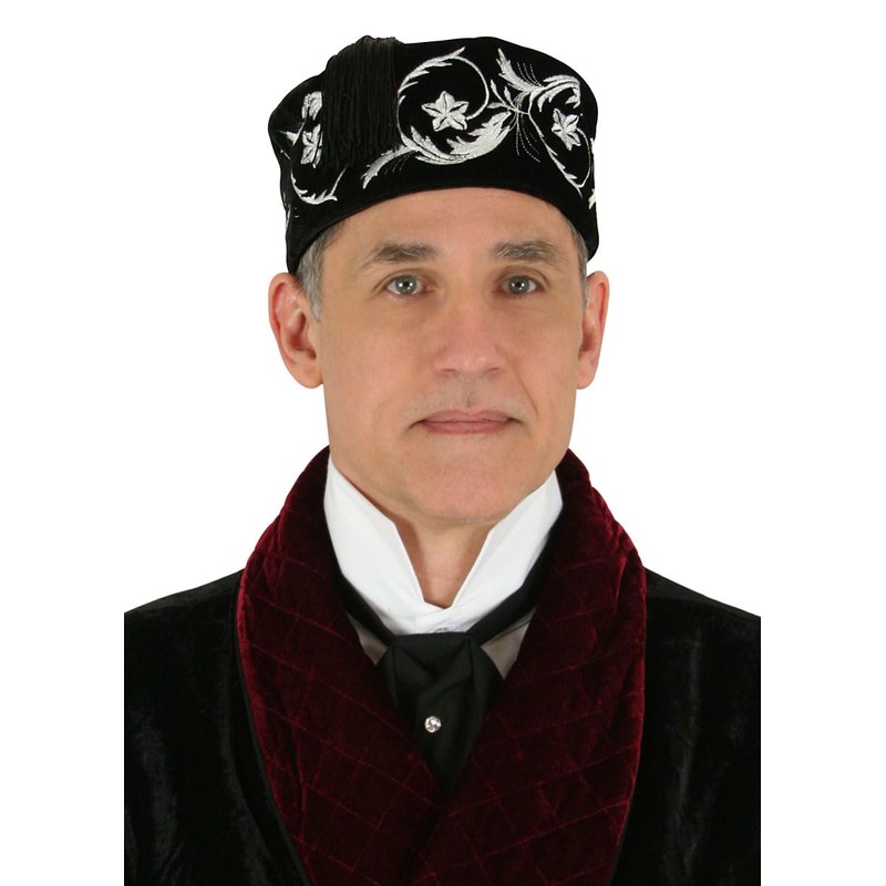 Historical Emporium Men's Deluxe Plush Velvet Embroidered Smoking Cap XL