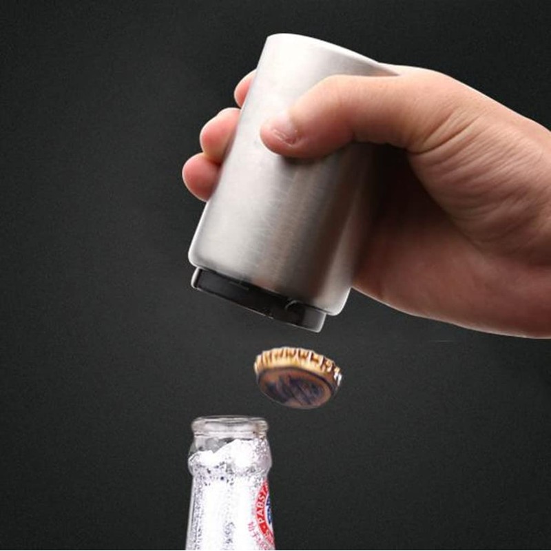 Beer Bottle Opener, Magnetic Automatic Stainless Steel Push Down Opener,