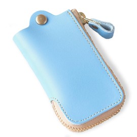 ALLUTHE Key Case, Men's, Women's, Compatible with Smart Keys, Leather, Made in Japan, Key Holder, Matching Pair, Anniversary, Gift, 07.light blue