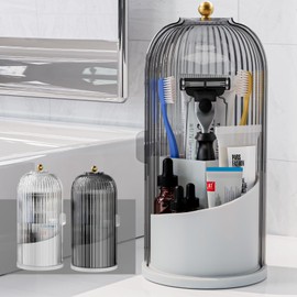 Toothbrush Holders with Sliding Lid for Bathroom Counter Organizer, Tooth Brush Toothpaste Holder for Bathroom Vanity Makeup Brushes Holder -Grey