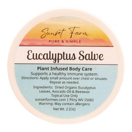 Pure and Simple Sunset Farm Eucalyptus Salve for Congested Feelings & Sore Spots | Organic, Non-GMO, Small-Batch Herbal Balm | Family Made in WV | 2 oz Jar