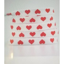 Unbranded Flat Shoelaces Valentines White with red heart patterned.   Length-120cm