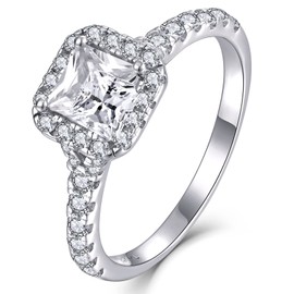 YL Engagement Ring 925 Sterling Silver Cut 5A Square Cubic Zirconia Princess Ring Solitaire Band Jewellery Gift for Women, Silver, Cubic Zirconia