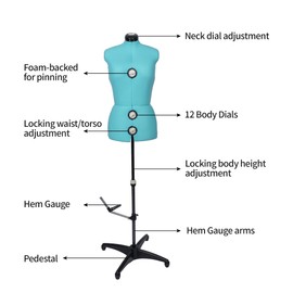 BHD BEAUTY Turquoise 13 Dials Female Fabric Adjustable Mannequin Dress Form for Sewing, Mannequin Body Torso with Tri-Pod Stand, Up to 70" Shoulder Height (M)