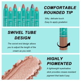 LADDYFOX 8 Colors Cream Eyeshadow Stick Set, Matte and Smooth Eyeshadow Stick, Waterproof, Long-lasting and High Pigment Eye Shadow Sticks for Women