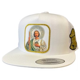 Unbranded SAN JUDAS TADEO HAT CON EL CHAPO GUZMÁN HAT WHITE MESH MÉXICO