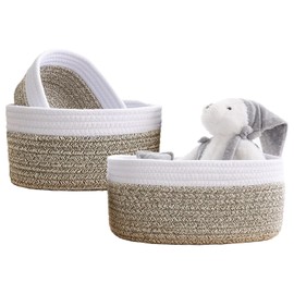 Juego de cestas de almacenamiento redondo de 3 piezas,canastas tejidas de cuerda de algodón natural para organizar Cesta pequeña para Montessori,guardería de bebé,Cesta de juguetes para perros y gatos