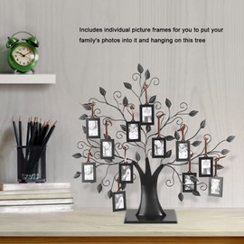 Metal Family Tree with Hanging Picture Photo Frames Photos Display Tree for Home Decor Gift (L 8x12in 12 pcs with 6.4 * 4.6cm photo frame)