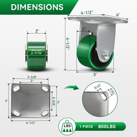FOVERSWIVE 3"x2" Heavy Duty Industrial Casters - 3200 Lb Capacity, 4 Rigid Polyurethane on Steel Wheel, for Platform Trucks, U-Boat Carts, Workbenches, and Industrial Equipment (4 Rigid)
