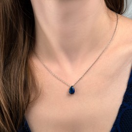 namana Silver or Gold Pendant Necklace for Women Teen Girls, Cute Necklaces for Women in 925 Sterling Silver with Colorful or Clear Cubic Zirconia Teardrop Stones Jewelry for Women, Sterling Silver,